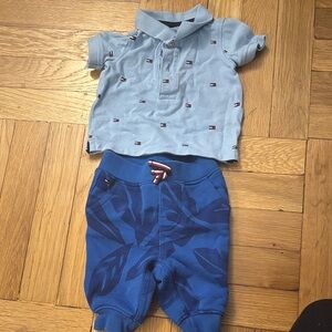 Tommy Hilfiger Light Blue Polo and Royal Blue Leaf Joggers Set
